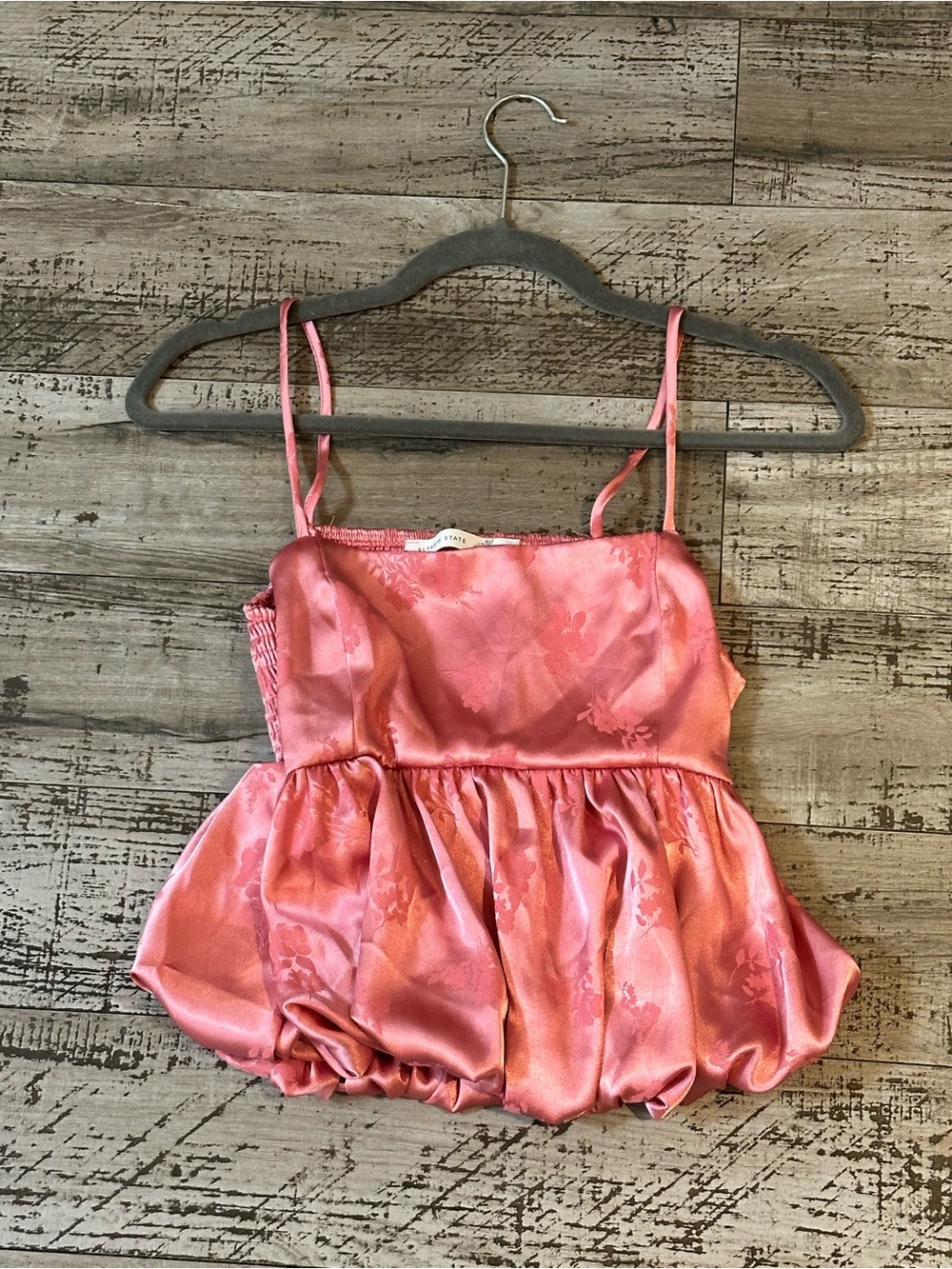 Altar'd State Pink Satin Floral Bubble Hem Cami Top